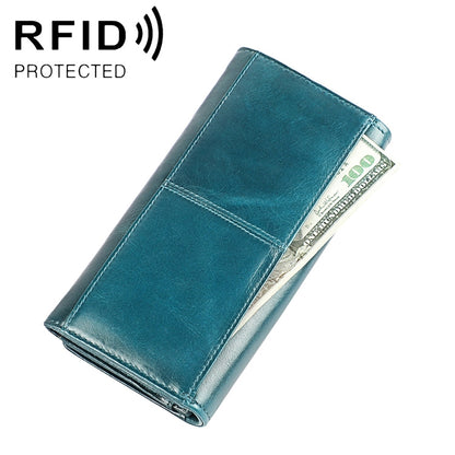 3559 Antimagnetic RFID Multi-function Zipper Retro Top-grain Leather Lady Purse Wallet (Blue) - Antimagnetic RFID Package by PMC Jewellery | Online Shopping South Africa | PMC Jewellery | Buy Now Pay Later Mobicred