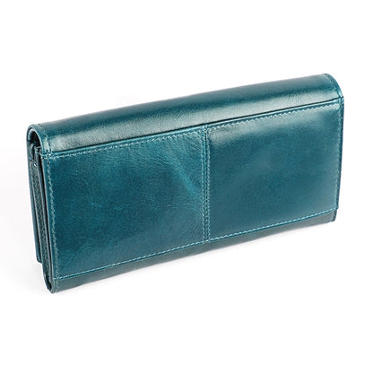 3559 Antimagnetic RFID Multi-function Zipper Retro Top-grain Leather Lady Purse Wallet (Blue) - Antimagnetic RFID Package by PMC Jewellery | Online Shopping South Africa | PMC Jewellery | Buy Now Pay Later Mobicred