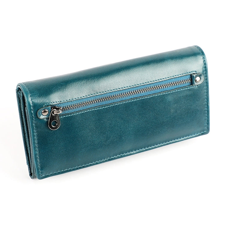 3559 Antimagnetic RFID Multi-function Zipper Retro Top-grain Leather Lady Purse Wallet (Blue) - Antimagnetic RFID Package by PMC Jewellery | Online Shopping South Africa | PMC Jewellery | Buy Now Pay Later Mobicred