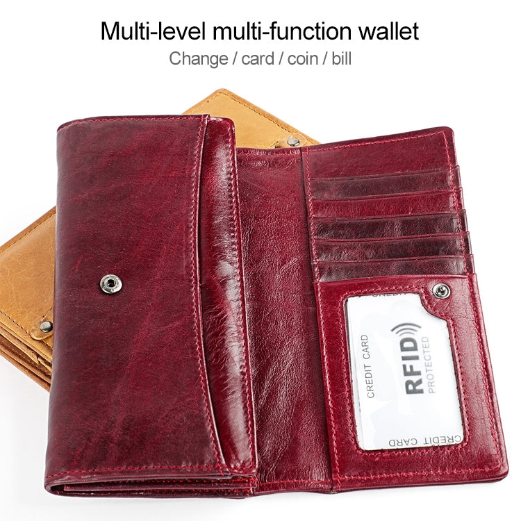 3559 Antimagnetic RFID Multi-function Zipper Retro Top-grain Leather Lady Purse Wallet (Blue) - Antimagnetic RFID Package by PMC Jewellery | Online Shopping South Africa | PMC Jewellery | Buy Now Pay Later Mobicred