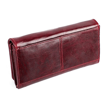 3559 Antimagnetic RFID Multi-function Zipper Retro Top-grain Leather Lady Purse Wallet (Wine Red) - Antimagnetic RFID Package by PMC Jewellery | Online Shopping South Africa | PMC Jewellery | Buy Now Pay Later Mobicred