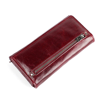 3559 Antimagnetic RFID Multi-function Zipper Retro Top-grain Leather Lady Purse Wallet (Wine Red) - Antimagnetic RFID Package by PMC Jewellery | Online Shopping South Africa | PMC Jewellery | Buy Now Pay Later Mobicred