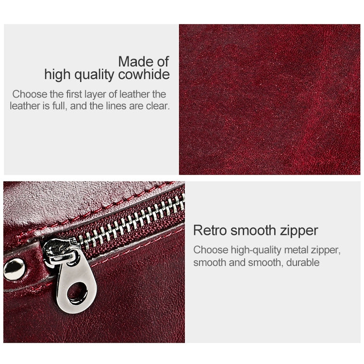 3559 Antimagnetic RFID Multi-function Zipper Retro Top-grain Leather Lady Purse Wallet (Wine Red) - Antimagnetic RFID Package by PMC Jewellery | Online Shopping South Africa | PMC Jewellery | Buy Now Pay Later Mobicred