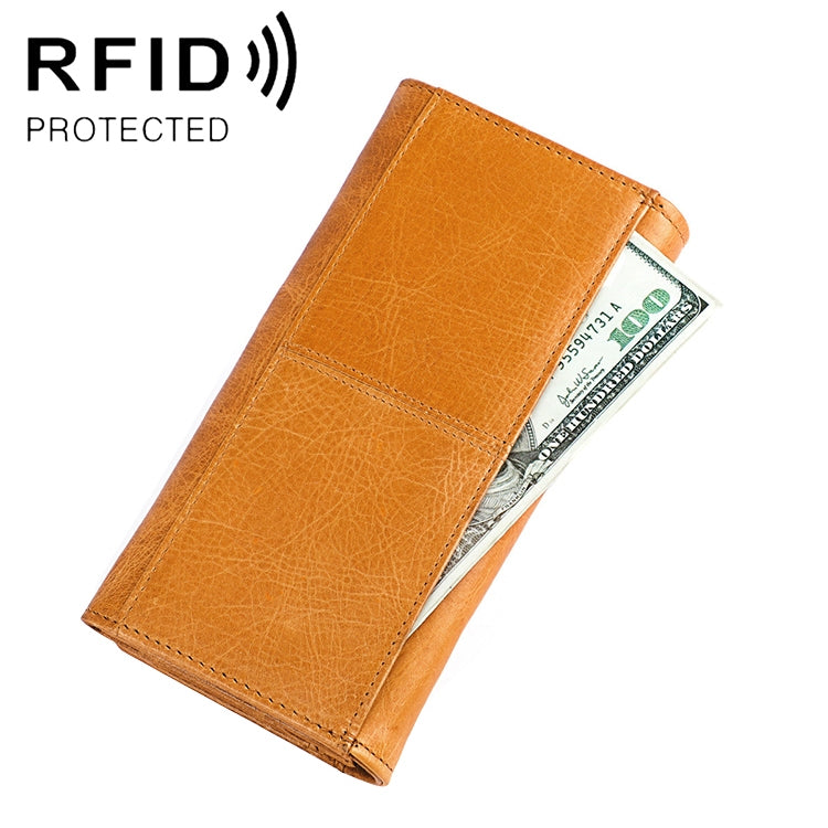 3559 Antimagnetic RFID Multi-function Zipper Retro Top-grain Leather Lady Purse Wallet (Yellowish-brown) - Antimagnetic RFID Package by PMC TechLife | Online Shopping South Africa | PMC TechLife | Buy Now Pay Later Mobicred
