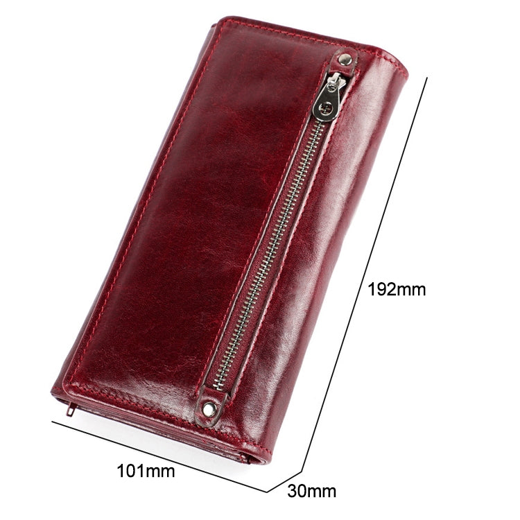 3559 Antimagnetic RFID Multi-function Zipper Retro Top-grain Leather Lady Purse Wallet (Yellowish-brown) - Antimagnetic RFID Package by PMC TechLife | Online Shopping South Africa | PMC TechLife | Buy Now Pay Later Mobicred