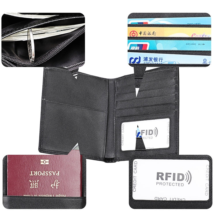 8235 Antimagnetic RFID Multi-function Crazy Horse Texture Leather Wallet Passport Bag(Black) - Antimagnetic RFID Package by PMC TechLife | Online Shopping South Africa | PMC TechLife | Buy Now Pay Later Mobicred