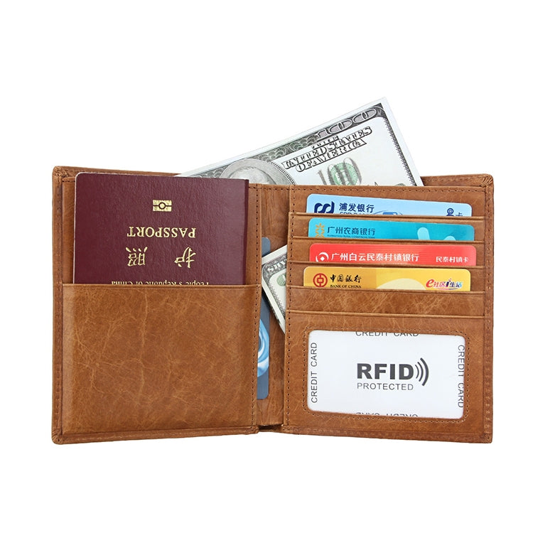 8235 Antimagnetic RFID Multi-function Crazy Horse Texture Leather Wallet Passport Bag(Yellowish-brown) - free shipping - PMC TechLife - Order now!