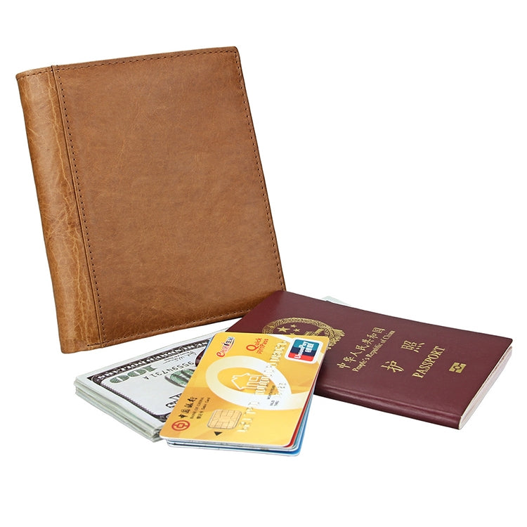 8235 Antimagnetic RFID Multi-function Crazy Horse Texture Leather Wallet Passport Bag(Yellowish-brown) - free shipping - PMC TechLife - Order now!