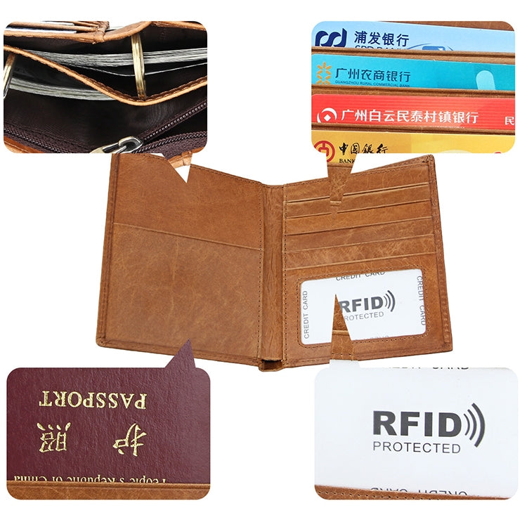 8235 Antimagnetic RFID Multi-function Crazy Horse Texture Leather Wallet Passport Bag(Yellowish-brown) - Antimagnetic RFID Package by PMC Jewellery | Online Shopping South Africa | PMC Jewellery | Buy Now Pay Later Mobicred