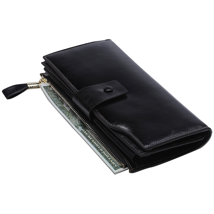 8236 Antimagnetic RFID Multi-function Oil Wax Leather Lady Wallet Large-capacity Purse (Black) - Antimagnetic RFID Package by PMC Jewellery | Online Shopping South Africa | PMC Jewellery | Buy Now Pay Later Mobicred