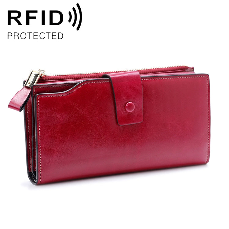 8236 Antimagnetic RFID Multi-function Oil Wax Leather Lady Wallet Large-capacity Purse (Red) - Antimagnetic RFID Package by PMC Jewellery | Online Shopping South Africa | PMC Jewellery | Buy Now Pay Later Mobicred