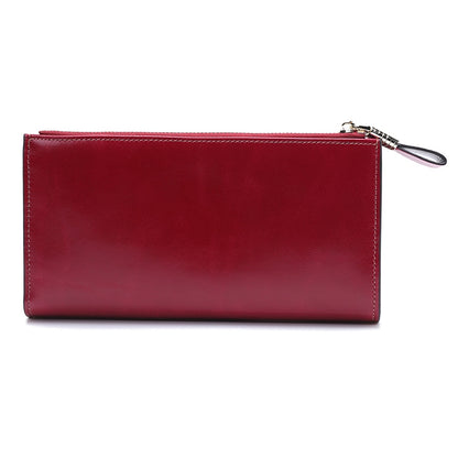 8236 Antimagnetic RFID Multi-function Oil Wax Leather Lady Wallet Large-capacity Purse (Red) - Antimagnetic RFID Package by PMC Jewellery | Online Shopping South Africa | PMC Jewellery | Buy Now Pay Later Mobicred