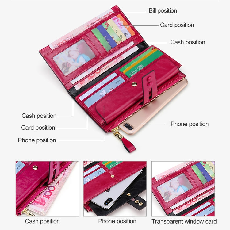 8239 Antimagnetic RFID Multi-function Leather Lady Wallet Large-capacity Purse with Detachable Card Holder (Rose Purple) - Antimagnetic RFID Package by PMC Jewellery | Online Shopping South Africa | PMC Jewellery | Buy Now Pay Later Mobicred