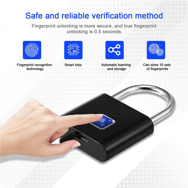 Stainless Steel Automatic Intelligent Fingerprint Padlock Electronic Lock, 10 Fingerprint Edition(Black) - Padlocks by PMC TechLife | Online Shopping South Africa | PMC TechLife | Buy Now Pay Later Mobicred