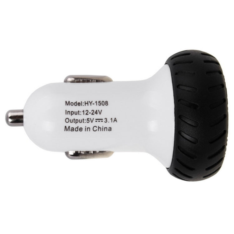 Mini Wheels Design 5V 1.0A+2.1A Double USB Universal Quick Car Charger for Phones / Tablets(White + Black ) - Car Charger by PMC Jewellery | Online Shopping South Africa | PMC Jewellery