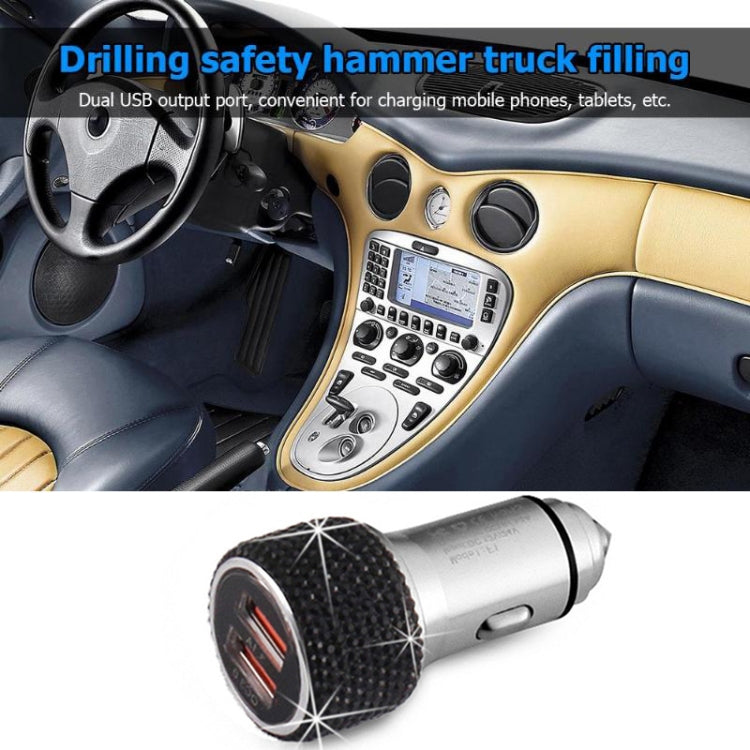 Car Diamond Aluminium Alloy QC3.0 Dual USB Quick Charger(Black) - Car Charger by PMC TechLife | Online Shopping South Africa | PMC TechLife
