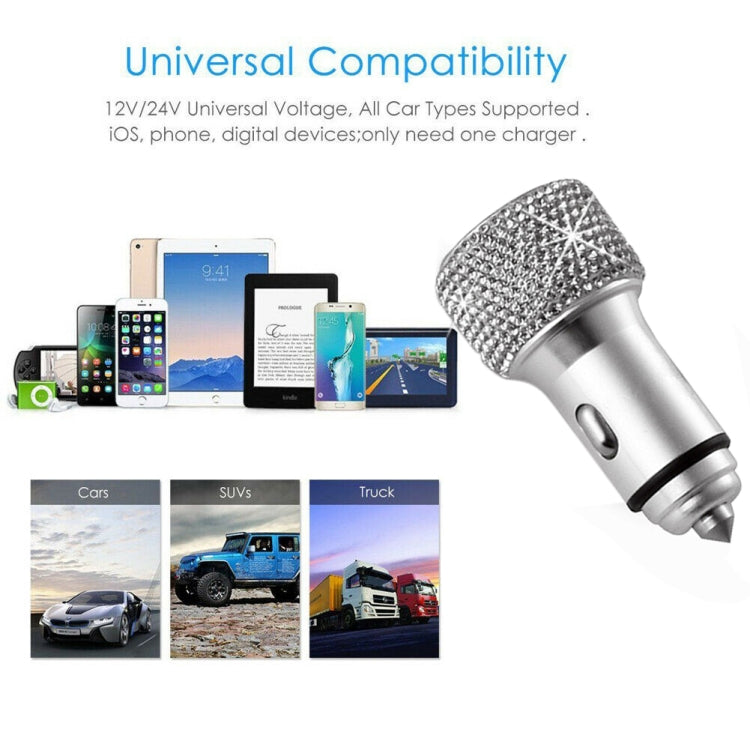 Car Diamond Aluminium Alloy QC3.0 Dual USB Quick Charger(Pink) - Car Charger by PMC TechLife | Online Shopping South Africa | PMC TechLife