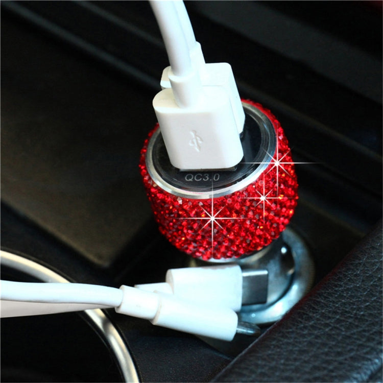 Car Diamond Aluminium Alloy QC3.0 Dual USB Quick Charger(Red) - Car Charger by PMC Jewellery | Online Shopping South Africa | PMC Jewellery