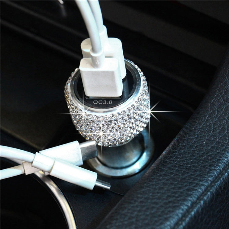 Car Diamond Aluminium Alloy QC3.0 Dual USB Quick Charger(White) - Car Charger by PMC Jewellery | Online Shopping South Africa | PMC Jewellery