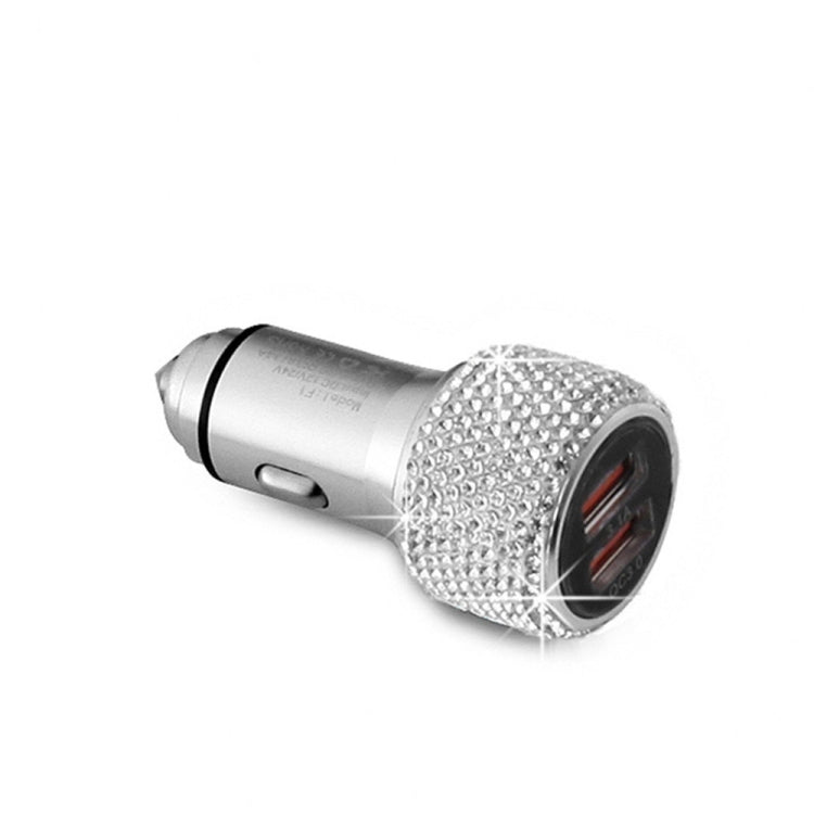 Car Diamond Aluminium Alloy QC3.0 Dual USB Quick Charger(White) - Car Charger by PMC TechLife | Online Shopping South Africa | PMC TechLife