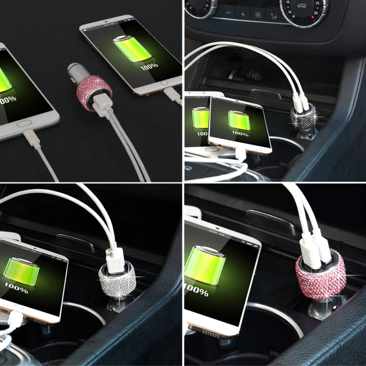Car Diamond Aluminium Alloy QC3.0 Dual USB Quick Charger(White) - Car Charger by PMC TechLife | Online Shopping South Africa | PMC TechLife