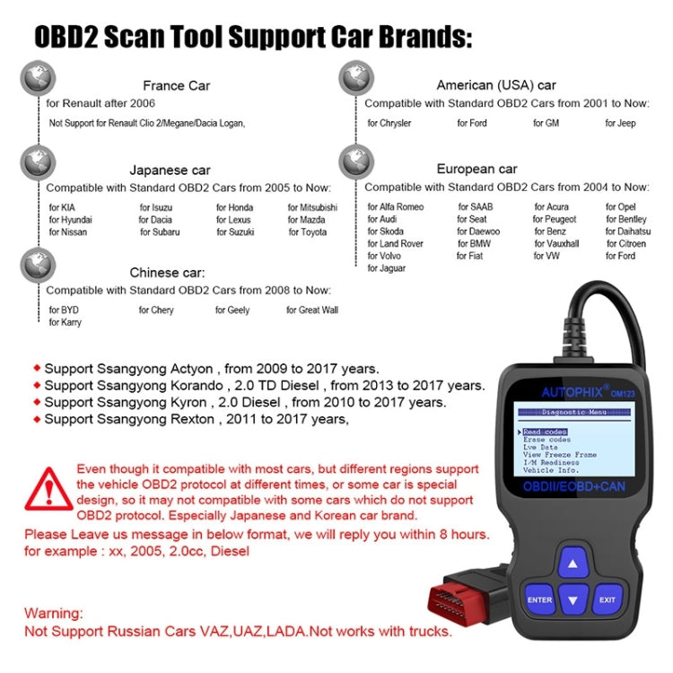AUTOPHIX OM123 Car Portable OBD2 Scanner Car Diagnostic Tool OBD 2 Automotive Scanner EOBD Code Reader (Orange) - Code Readers & Scan Tools by PMC TechLife | Online Shopping South Africa | PMC TechLife
