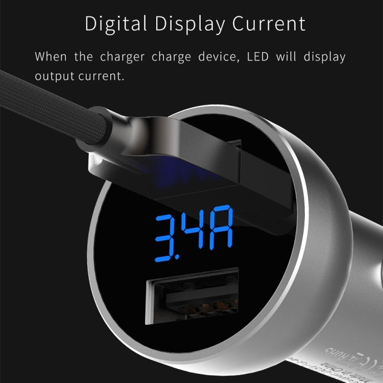 Mcdodo CC-3871 2-Ports USB LED Smart Digital Display Car Charger, For iPhone, iPad, Samsung, HTC, Sony, LG, Huawei, Lenovo, and other Smartphones or Tablet(Silver) - Car Charger by Mcdodo | Online Shopping South Africa | PMC Jewellery