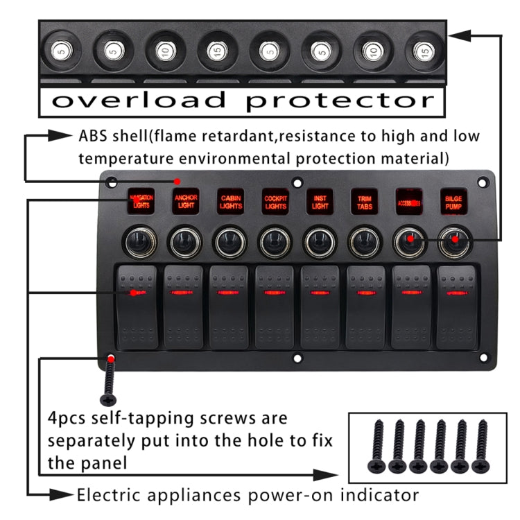 3Pin 8 Way Switches Combination Switch Panel with Light and Projector Lens for Car RV Marine Boat - Car Switches by PMC Jewellery | Online Shopping South Africa | PMC Jewellery