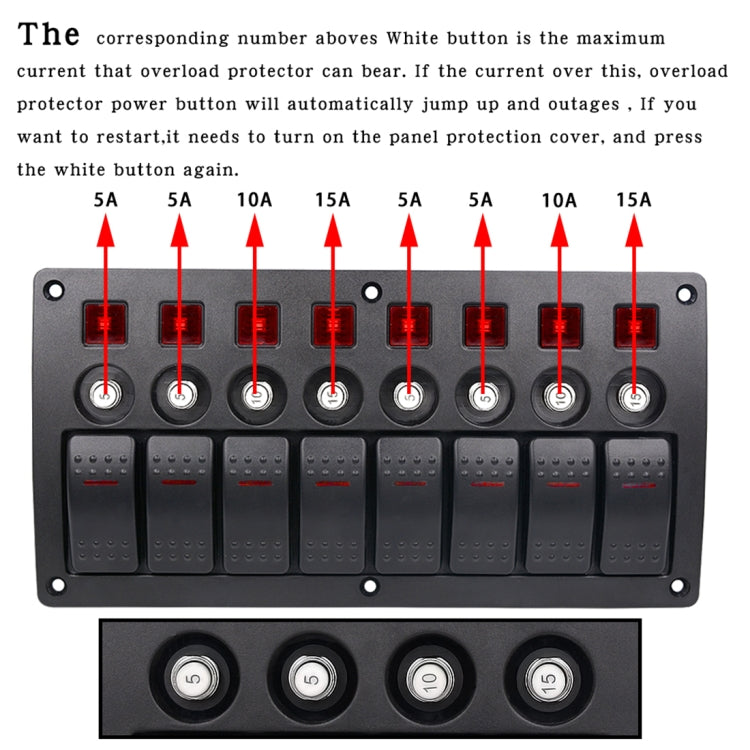 3Pin 8 Way Switches Combination Switch Panel with Light and Projector Lens for Car RV Marine Boat - Car Switches by PMC Jewellery | Online Shopping South Africa | PMC Jewellery