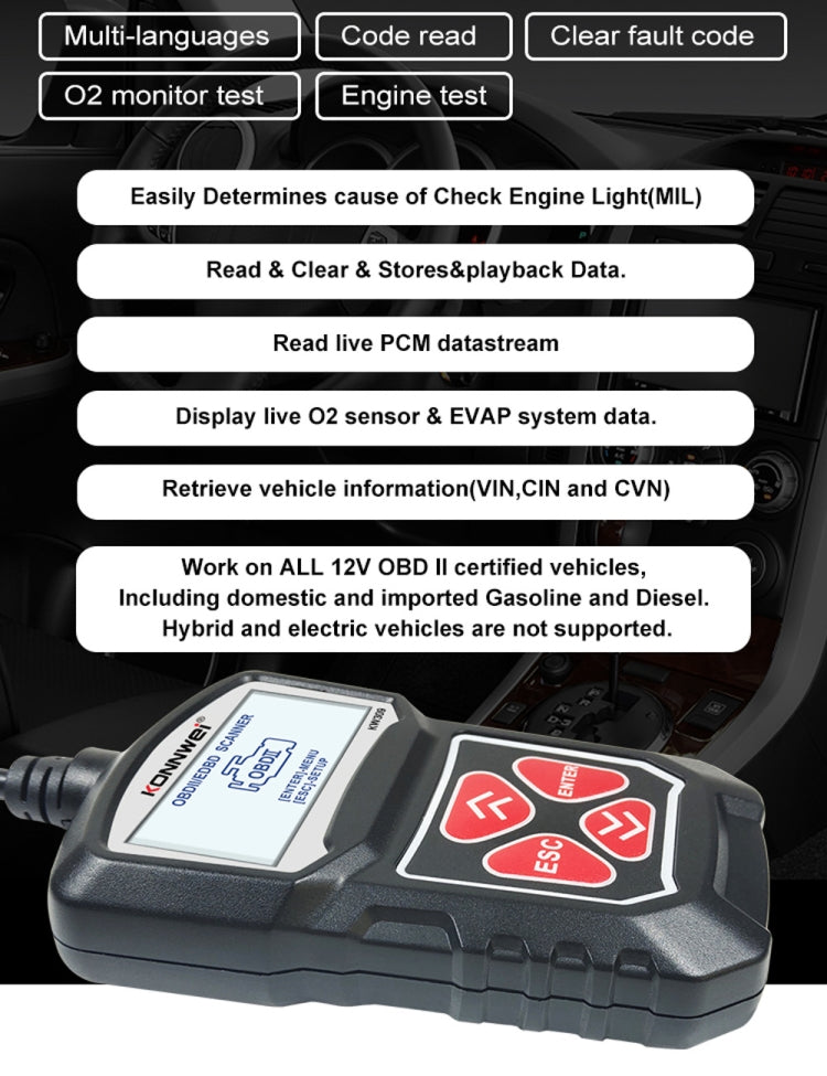 KONNWEI KW309 V309 V310 MS309 Code Reader OBD2 Scanner Diagnostic Tool(Black) - Code Readers & Scan Tools by KONNWEI | Online Shopping South Africa | PMC TechLife | Buy Now Pay Later Mobicred