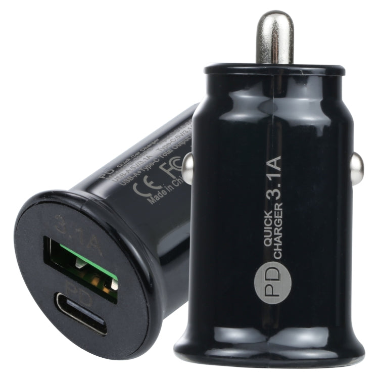 TE-339PD 3.1A PD USB-C / Type-C + USB Interface Mini Fast Charging Car Charger(Black) - Car Charger by PMC Jewellery | Online Shopping South Africa | PMC Jewellery