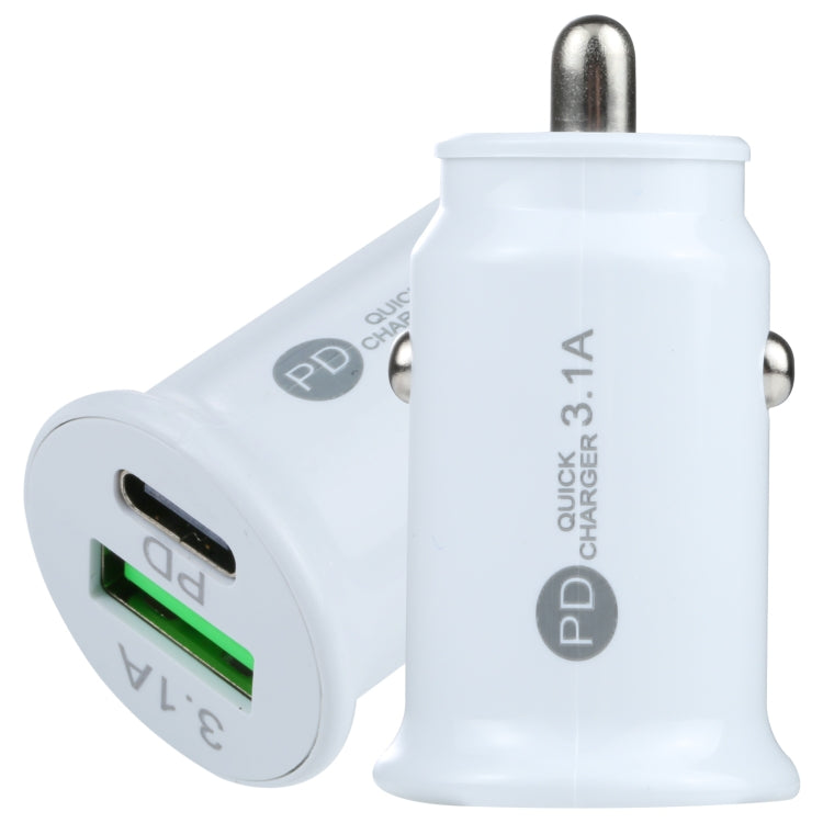 TE-339PD 3.1A PD USB-C / Type-C + USB Interface Mini Fast Charging Car Charger(White) - Car Charger by PMC Jewellery | Online Shopping South Africa | PMC Jewellery