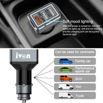 IVON CC36 39W 7.2A QC 3.0 USB + Dual USB Car Charger with Ambient Light - Car Charger by IVON | Online Shopping South Africa | PMC Jewellery | Buy Now Pay Later Mobicred