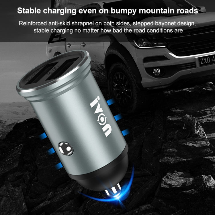 IVON CC37 15W 3.1A Dual USB Mini Car Charger + 1m USB to USB-C / Type-C Fast Charge Data Cable Set - Car Charger by IVON | Online Shopping South Africa | PMC Jewellery