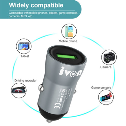 IVON CC39 18W 3.1A QC 3.0 USB Car Charger + 1m USB to 8 Pin Fast Charge Data Cable Set - Car Charger by IVON | Online Shopping South Africa | PMC Jewellery