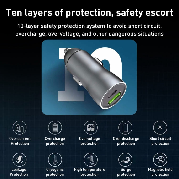 20W PD+22.5W USB Ports Car Charger, Compatible with Android and IOS (Grey) - Car Charger by PMC TechLife | Online Shopping South Africa | PMC TechLife