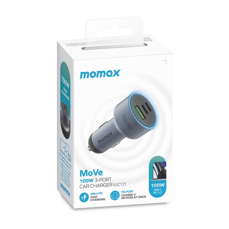 MOMAX UC17E 100W USB-C / Type-C x 2 + USB Three Ports Car Charger - Car Charger by MOMAX | Online Shopping South Africa | PMC Jewellery | Buy Now Pay Later Mobicred