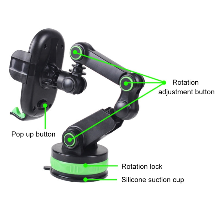 ZP-X0466 Car 360 Degree Rotating Telescopic Folding Round Suction Cup Mobile Phone Holder(Green) - Car Holders by PMC Jewellery | Online Shopping South Africa | PMC Jewellery