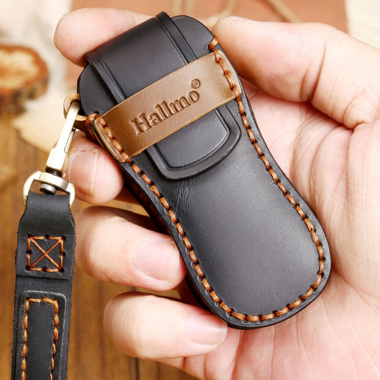 Hallmo Car Cowhide Leather Key Protective Cover Key Case for Porsche Macan 718 2021 A Style(Brown) - Car Key Cases by Hallmo | Online Shopping South Africa | PMC TechLife | Buy Now Pay Later Mobicred