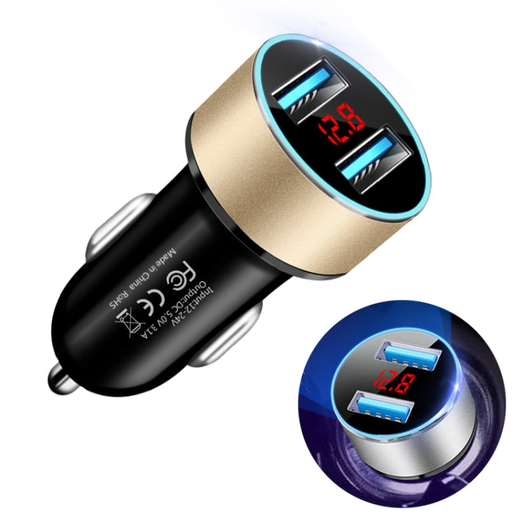 JMG-C016A 5 PCS 5V 3.1A Car Dual USB Charger with LED Display(Gold) - Car Charger by PMC Jewellery | Online Shopping South Africa | PMC Jewellery