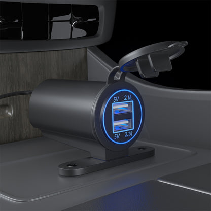 ZH-526I1 Car / Motorcycle 4.2A Dual USB Port Car Charger(Blue Light) - Battery Charger by PMC Jewellery | Online Shopping South Africa | PMC Jewellery