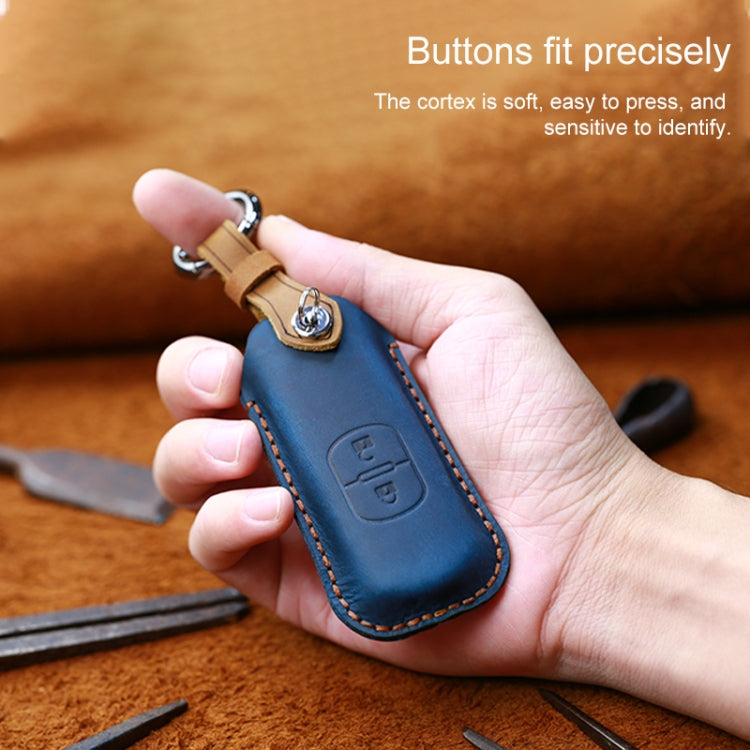 For Mazda Old Style Hallmo Car Cowhide Leather Key Protective Cover Key Case, Three Keys Version(Blue) - Car Key Cases by Hallmo | Online Shopping South Africa | PMC TechLife | Buy Now Pay Later Mobicred