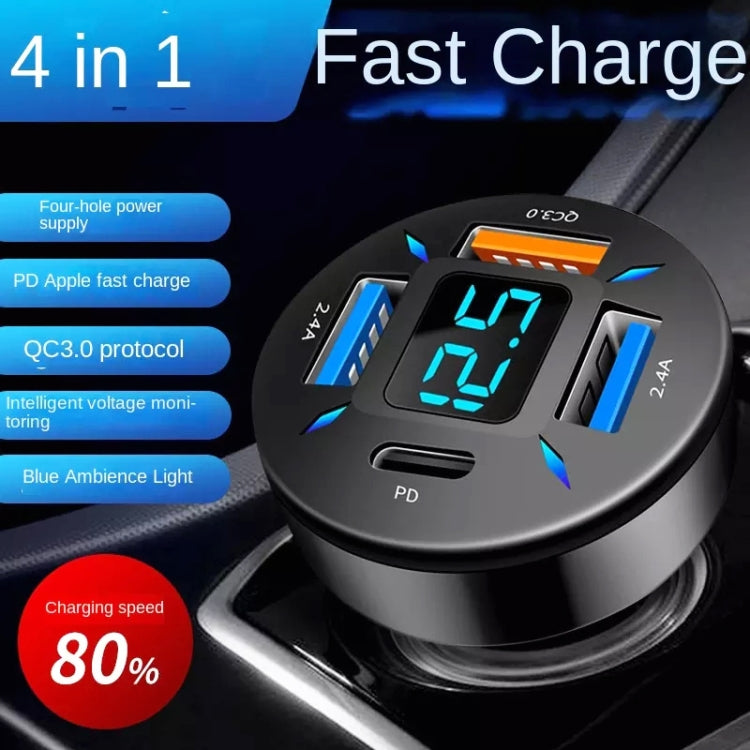 2pcs 4 in 1 USB 4.8A Digital Display Car Charger - Car Charger by PMC TechLife | Online Shopping South Africa | PMC TechLife