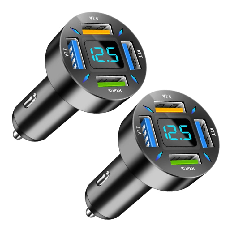 2pcs 4 in 1 USB 66W Digital Display Car Super Fast Charger - Car Charger by PMC Jewellery | Online Shopping South Africa | PMC Jewellery