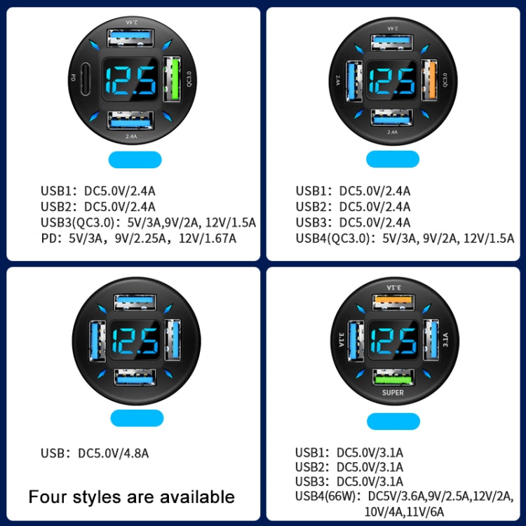 2pcs 4 in 1 USB PD20W+QC3.0+2.4A Digital Display Car Fast Charger - Car Charger by PMC TechLife | Online Shopping South Africa | PMC TechLife