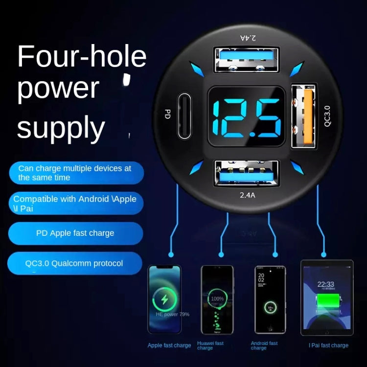 2pcs 4 in 1 USB PD20W+QC3.0+2.4A Digital Display Car Fast Charger - Car Charger by PMC TechLife | Online Shopping South Africa | PMC TechLife