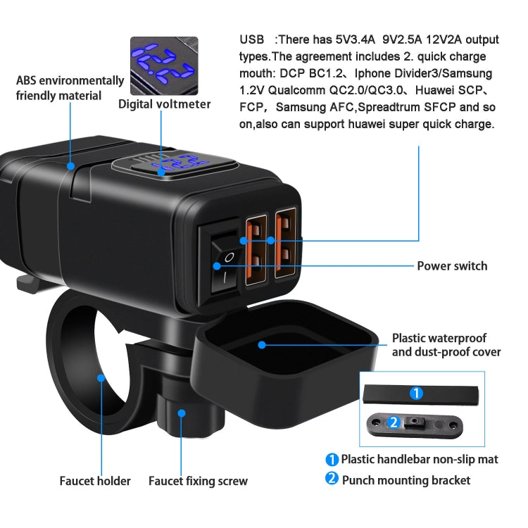 Universal Car Super Quick Dual Port USB Charger Power Outlet Adapter with LED Digital Voltmeter(Blue Light) - DIY Modified Charger by PMC Jewellery | Online Shopping South Africa | PMC Jewellery