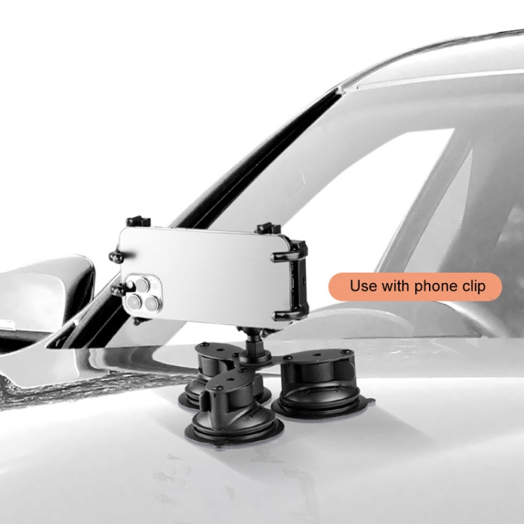 Dual Suction Cup Mount Phone Holder with Tripod Adapter & Steel Tether & Safety Buckle(Black) - Car Holders by PMC Jewellery | Online Shopping South Africa | PMC Jewellery