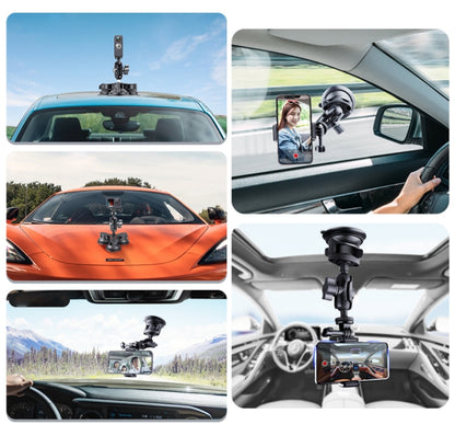 Single Suction Cup Mount Phone Holder with Tripod Adapter & Steel Tether & Safety Buckle (Black) - Car Holders by PMC Jewellery | Online Shopping South Africa | PMC Jewellery