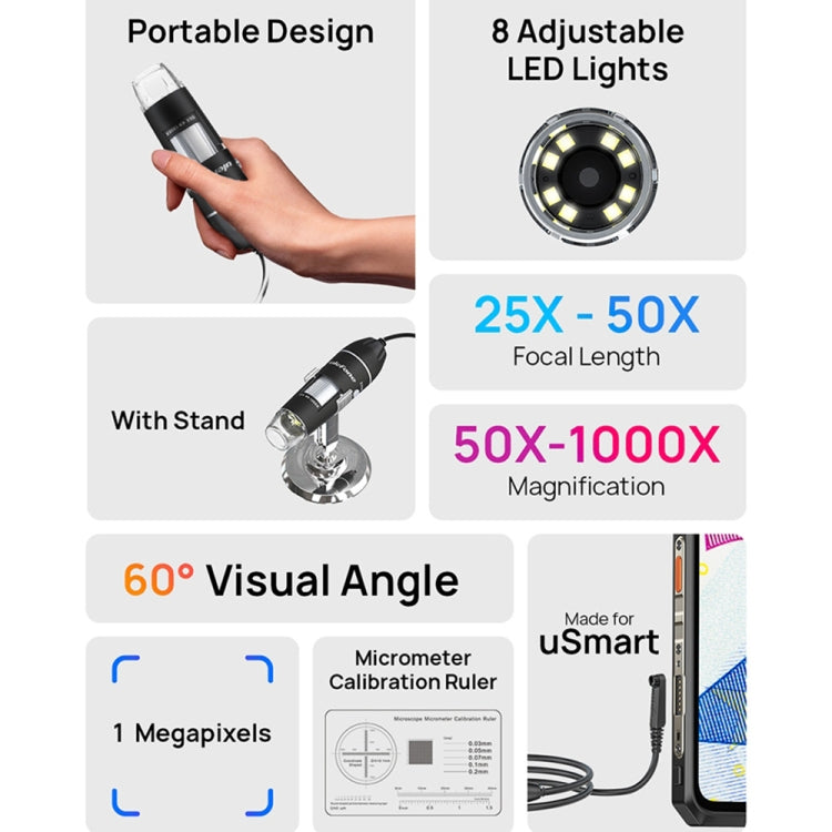 Ulefone uSmart C01 Wired Digital Microscope for Ulefone Armor 18 Series / 9 / 9E & Power Armor 16 Series / 13 / Armor Pad(Black) - Digital Microscope by Ulefone | Online Shopping South Africa | PMC Jewellery